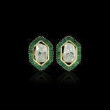 Polki Emerald Hexagon Studs