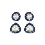 Blue Twin Drop Polki Earrings