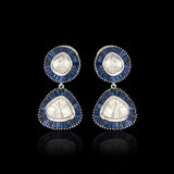 Blue Twin Drop Polki Earrings