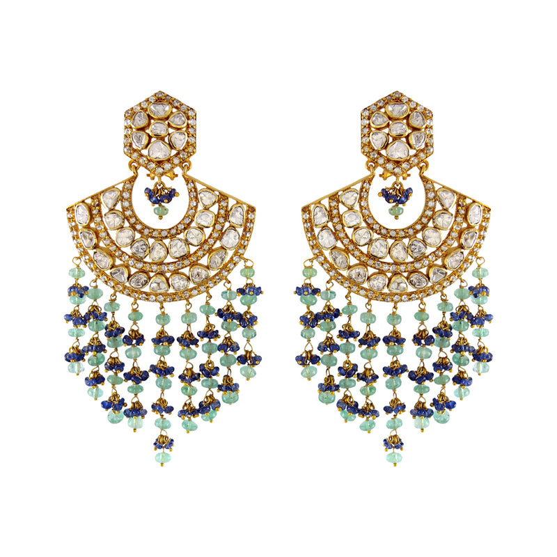 Hanging Emerald Sapphire Chandbali
