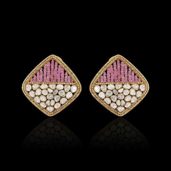 Pink Sapphire Harp Studs