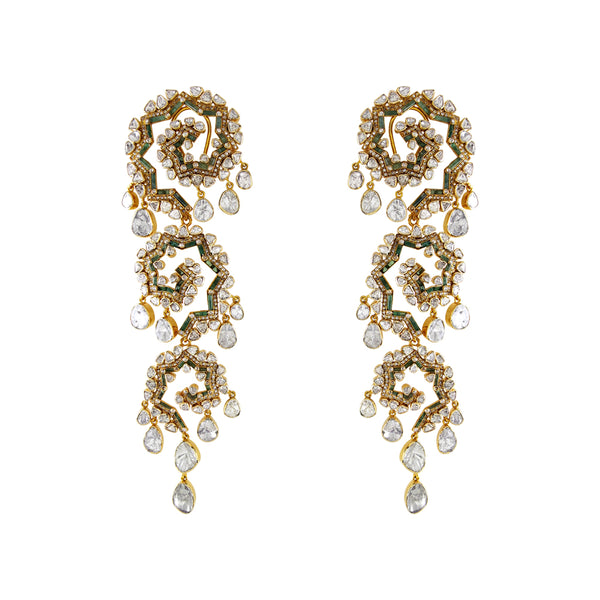 Tri Swirl Emerald Danglers