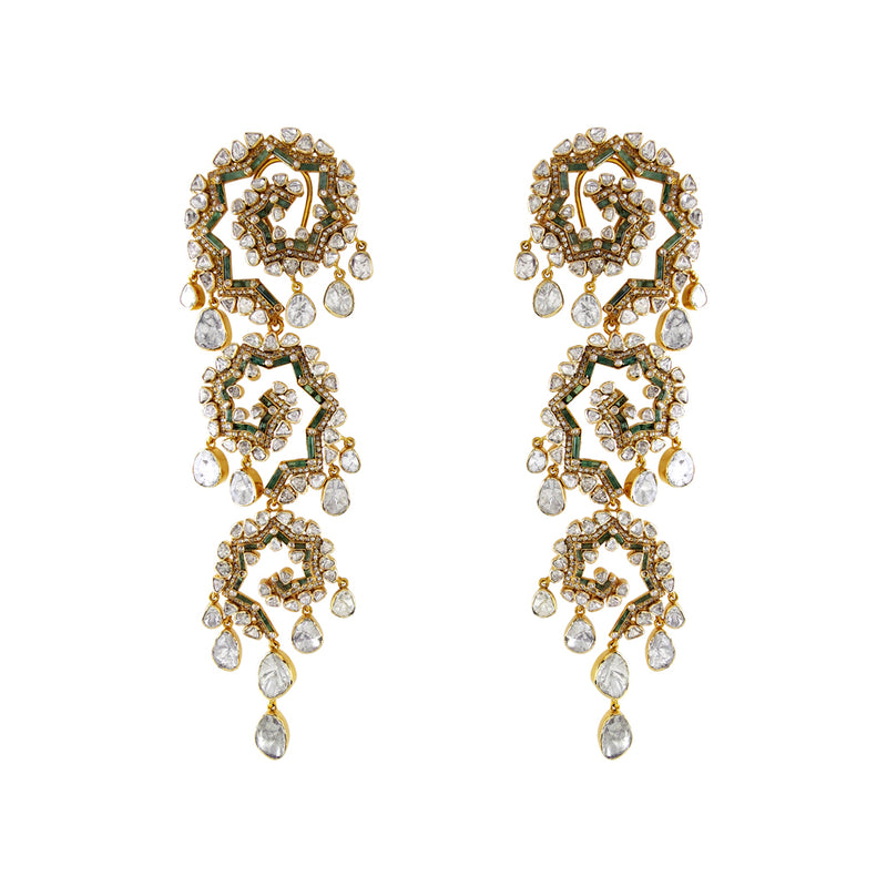 Tri Swirl Emerald Danglers