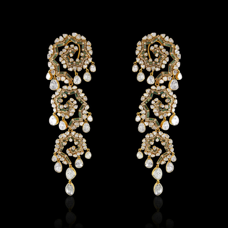 Tri Swirl Emerald Danglers